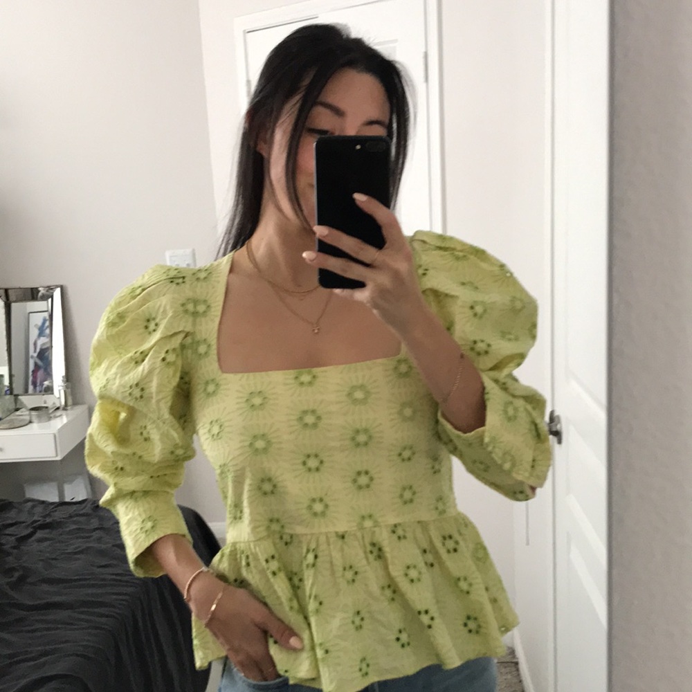 Yellow peplum square neck brunch top